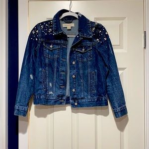 Anthropologie Pilcro Pearl Bead Denim Jacket Sz XS